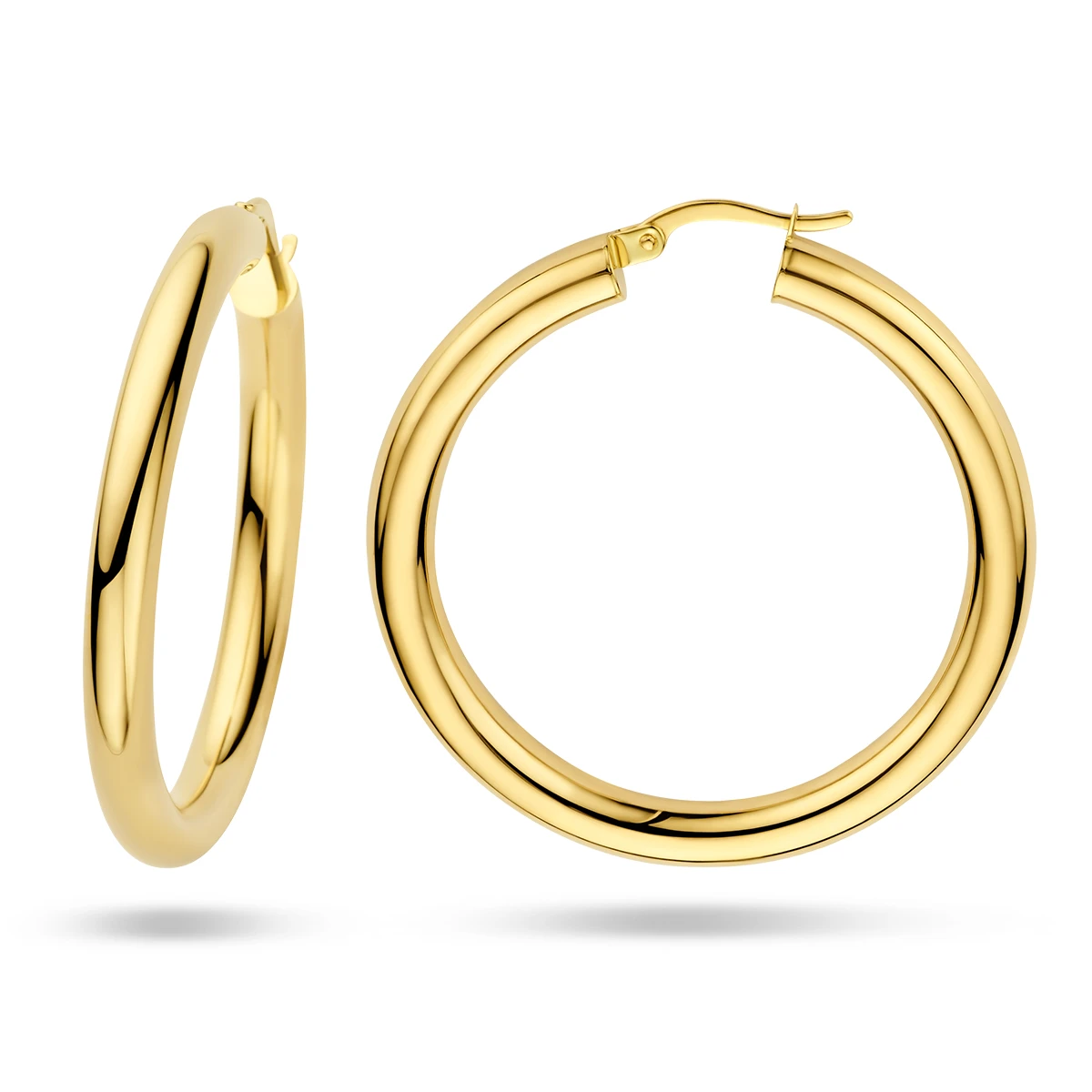 oorringen 4,0 mm ronde buis 14K geelgoud