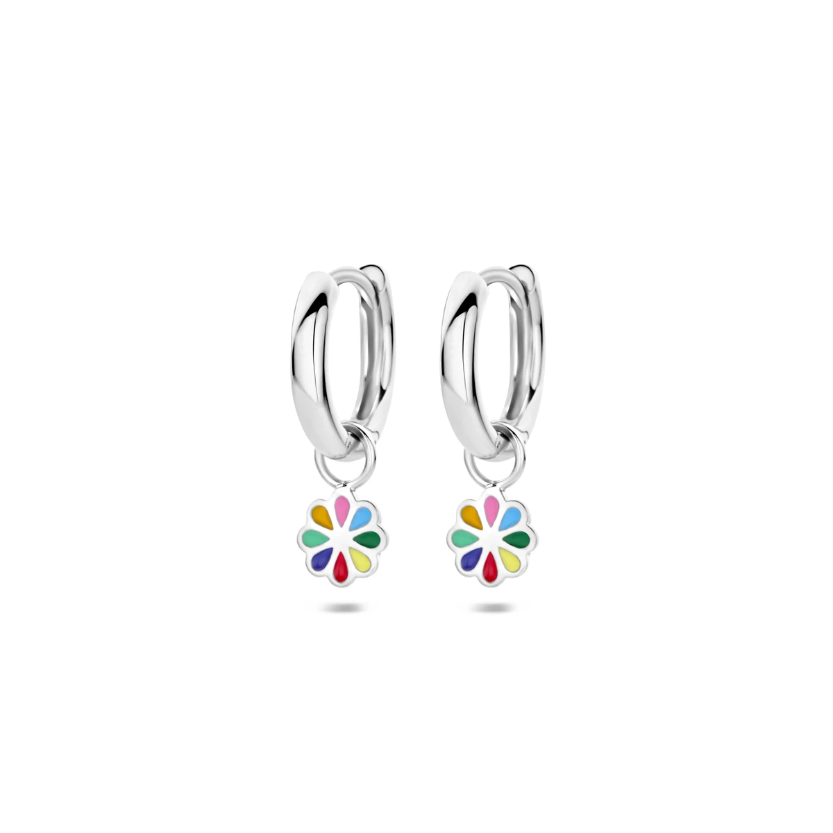 oorringen bloem emaille zilver gerhodineerd