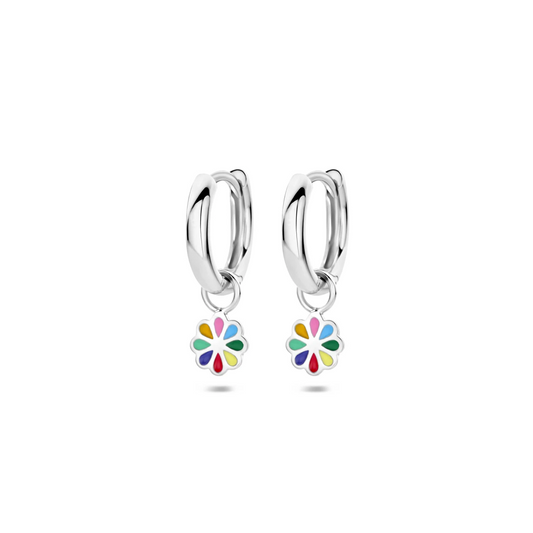 klapoorringen bloem emaille zilver gerhodineerd