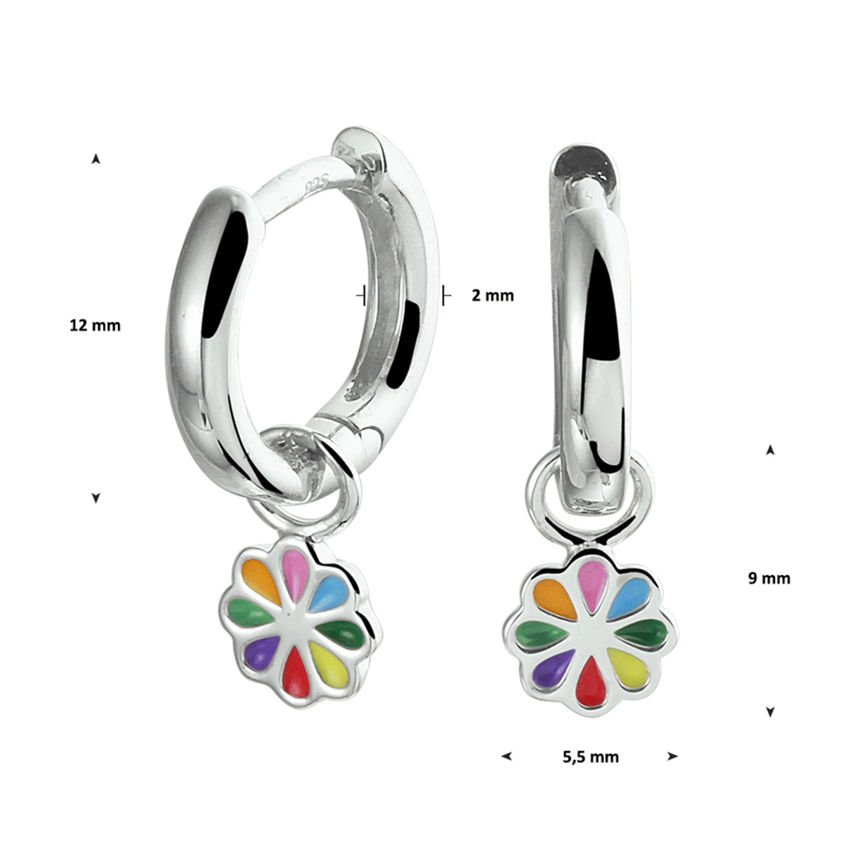 oorringen bloem emaille zilver gerhodineerd