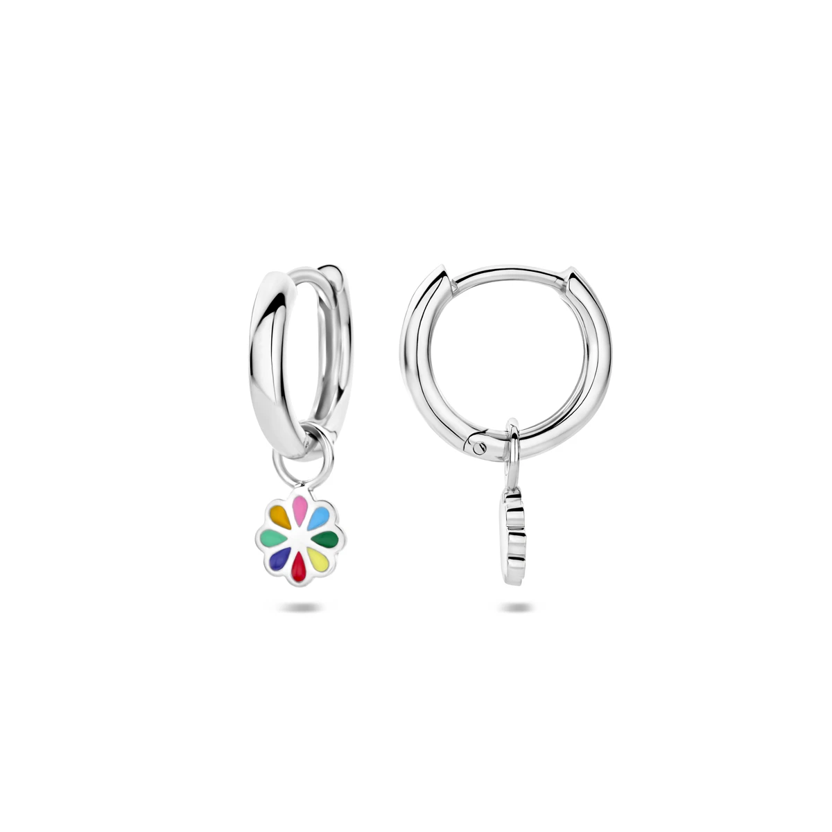 oorringen bloem emaille zilver gerhodineerd