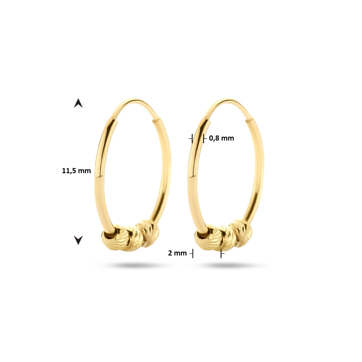 klapoorringen bolletjes 11,5 mm 14K geelgoud