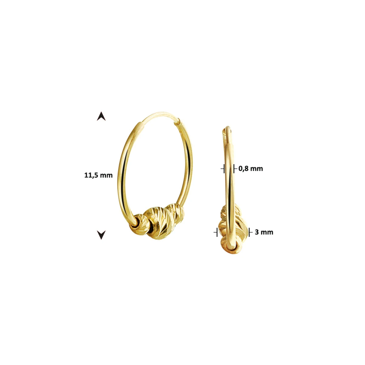 klapoorringen bolletjes 14K geelgoud