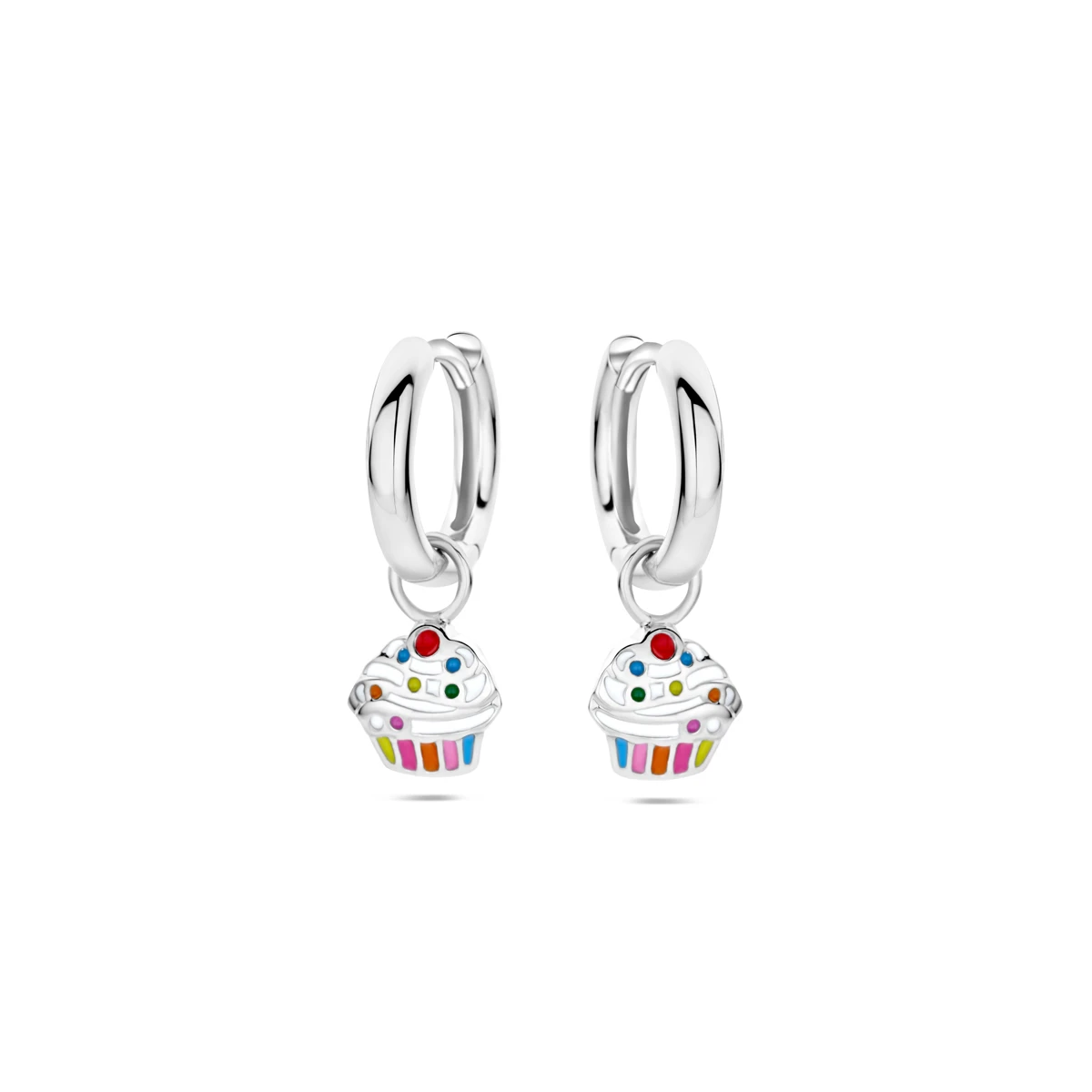 oorringen cupcake emaille zilver gerhodineerd