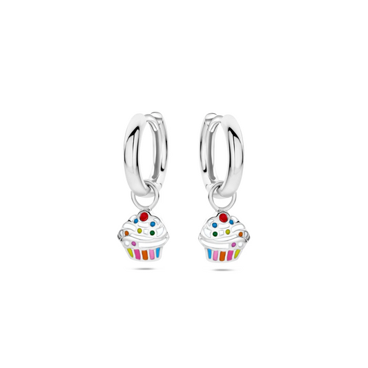 oorringen cupcake emaille zilver gerhodineerd