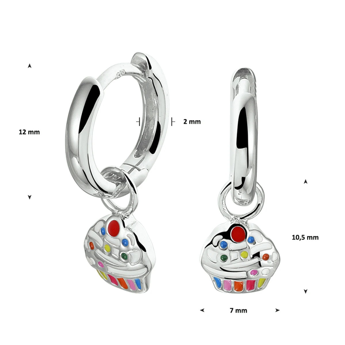 oorringen cupcake emaille zilver gerhodineerd