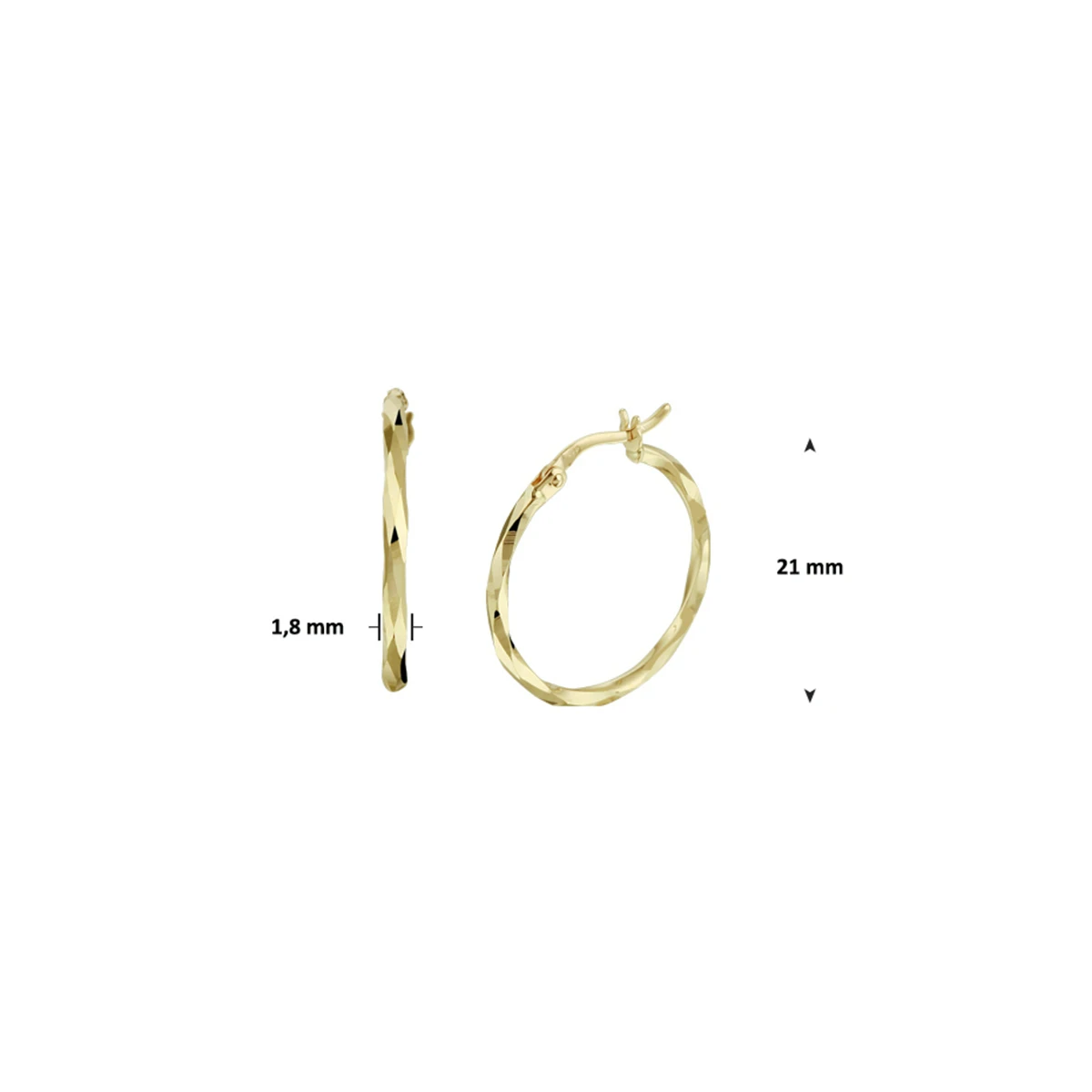 oorringen gediamanteerd 1,8 mm 14K geelgoud