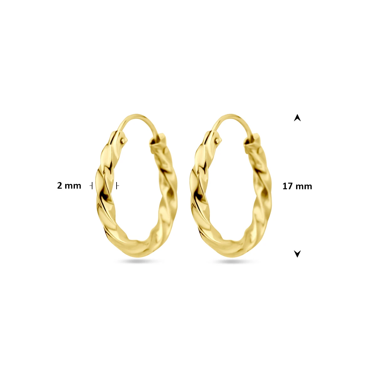 oorringen gedraaide buis 17 mm 14K geelgoud