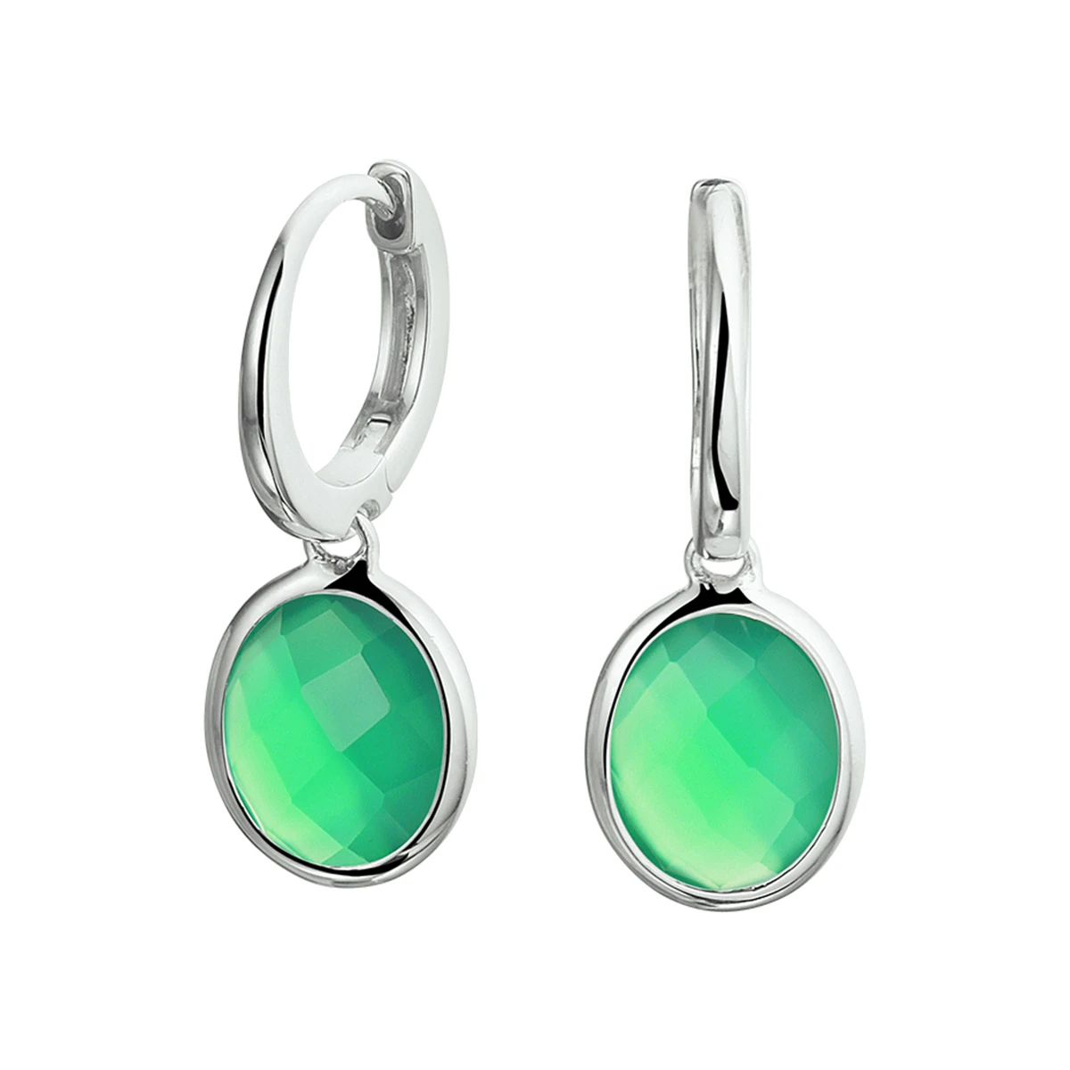 oorringen groen agaat 26 mm zilver gerhodineerd