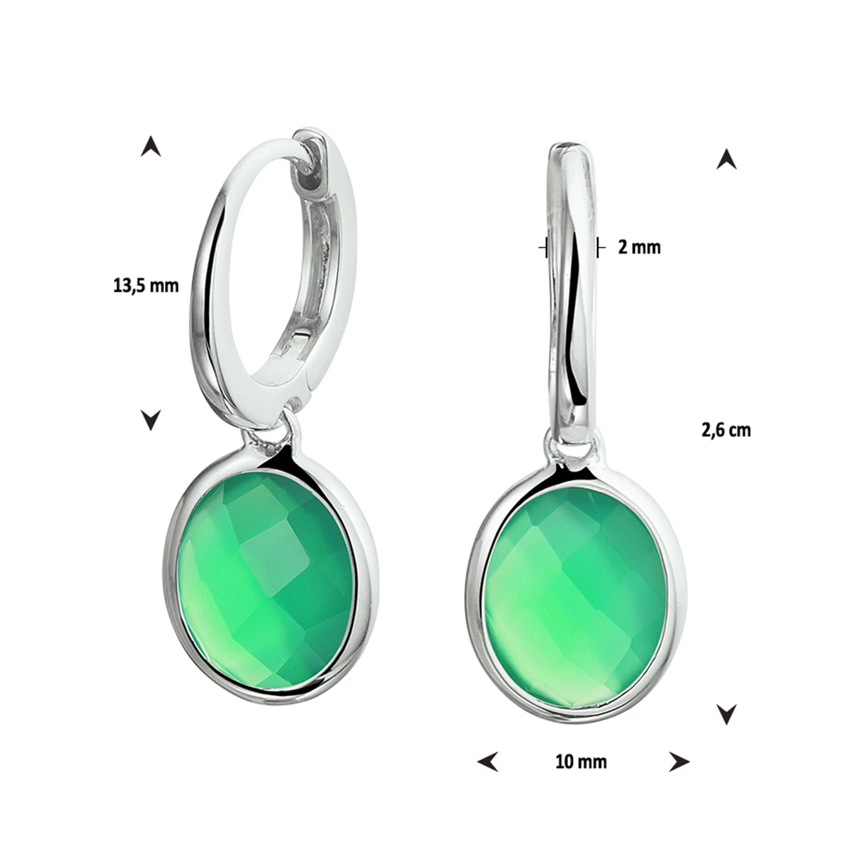 oorringen groen agaat 26 mm zilver gerhodineerd