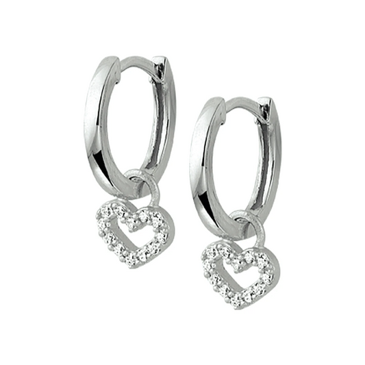 oorringen hart zirkonia zilver gerhodineerd