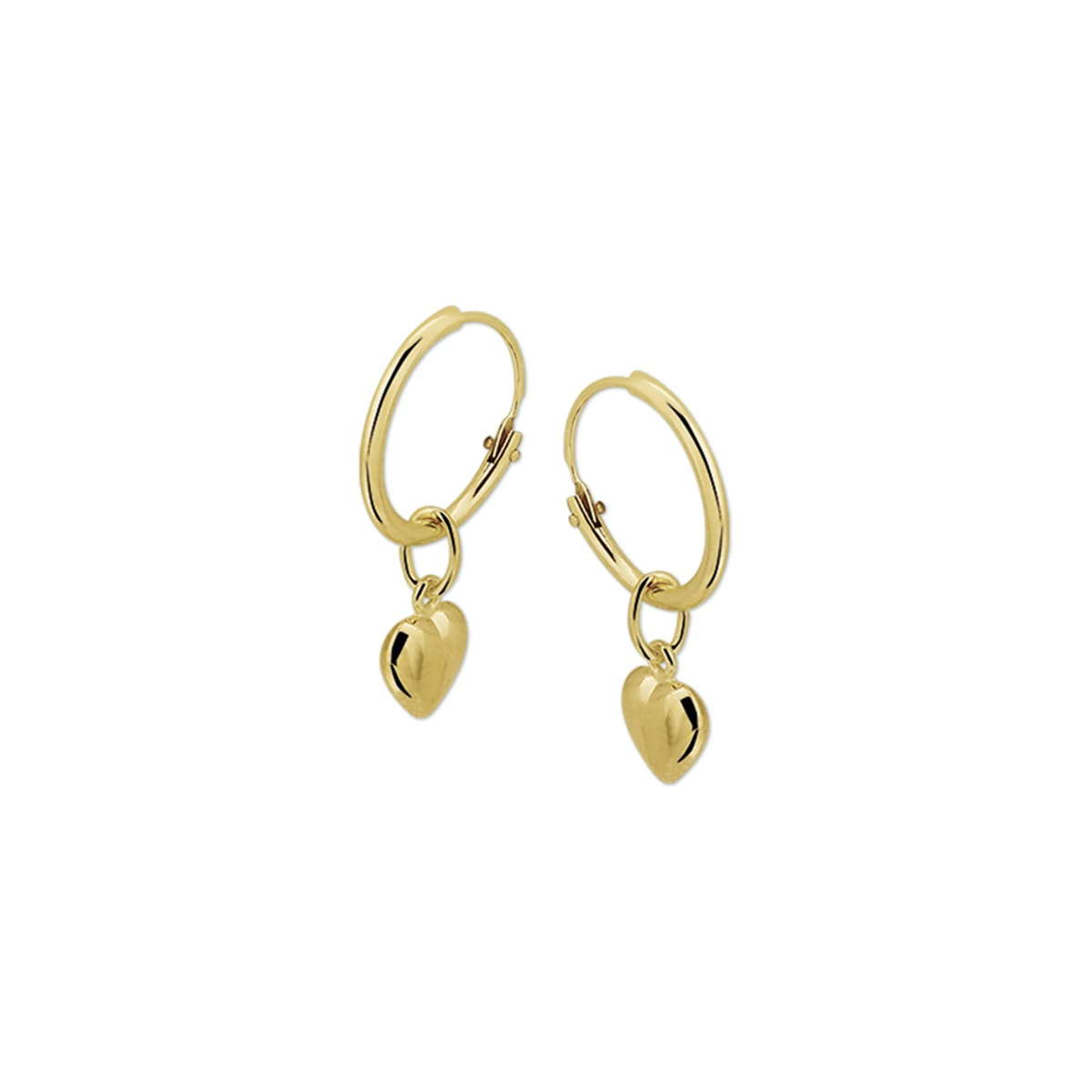 klapoorringen hartje 13 x 1,2 mm 14K geelgoud