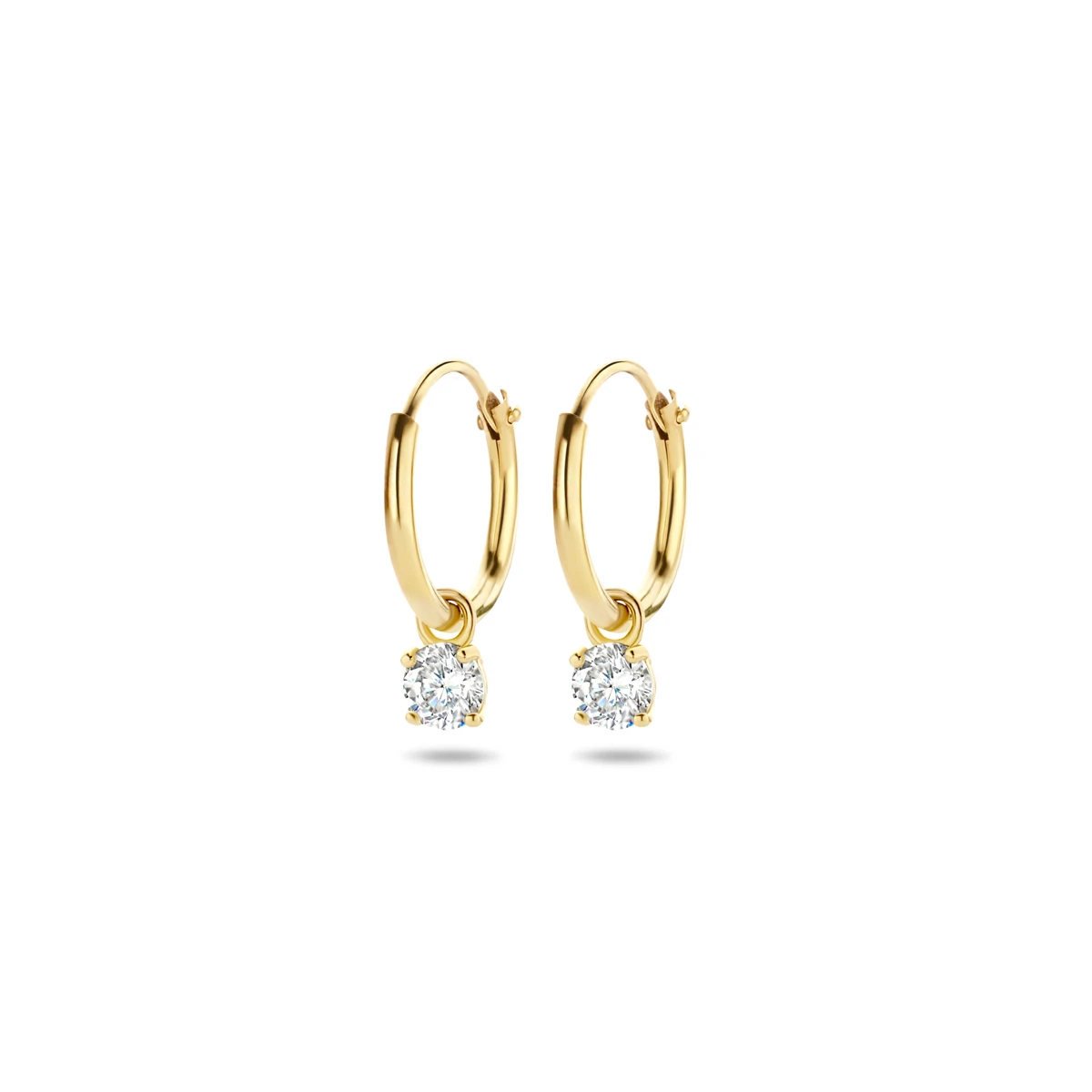 klapoorringen met hangers zirkonia 14 mm 14K geelgoud