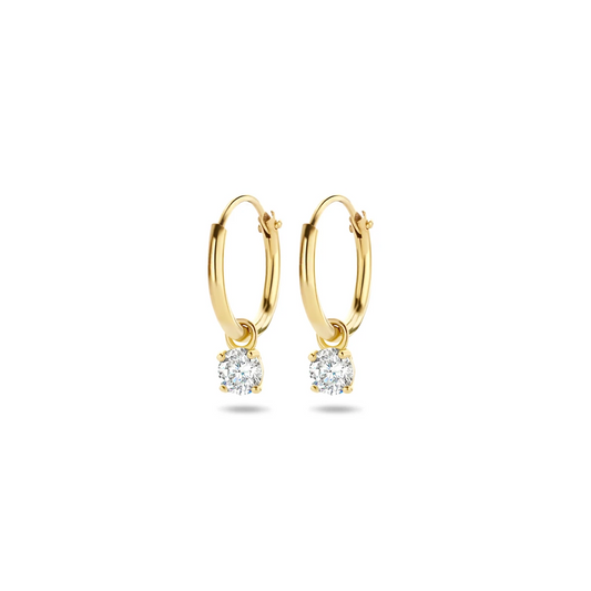 klapoorringen met hangers zirkonia 14 mm 14K geelgoud