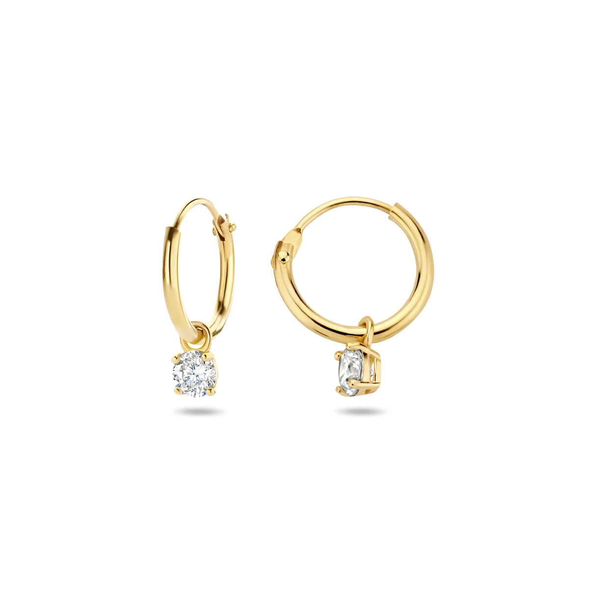 klapoorringen met hangers zirkonia 14 mm 14K geelgoud