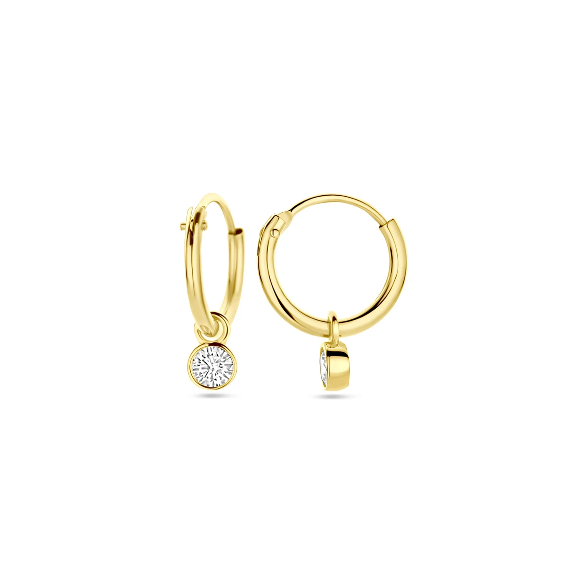 klapoorringen met hangers zirkonia 14 mm 14K geelgoud