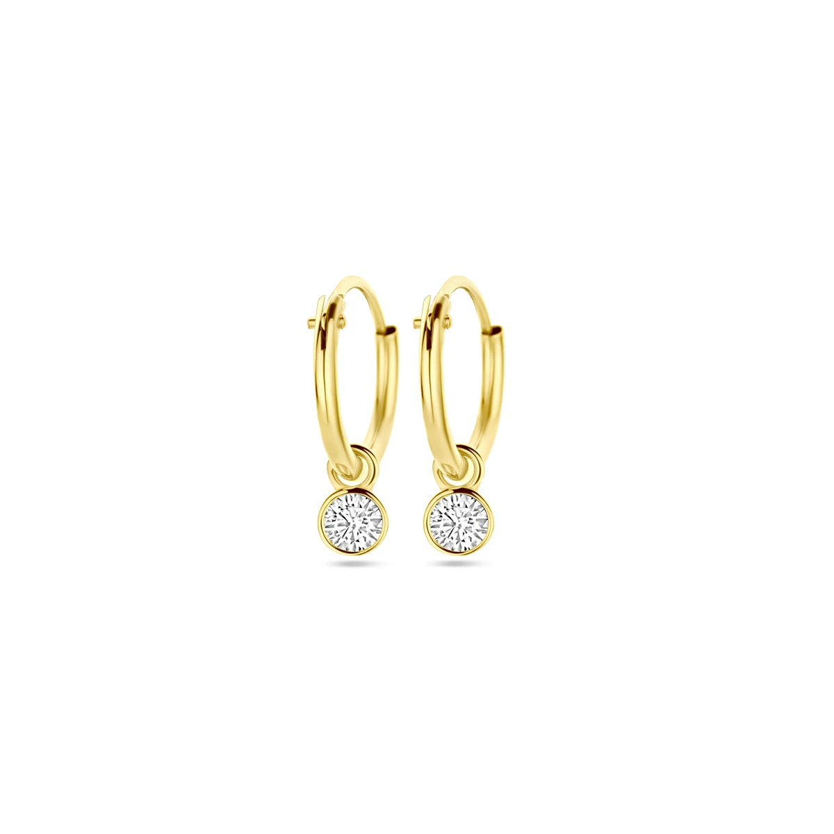 klapoorringen met hangers zirkonia 14 mm 14K geelgoud