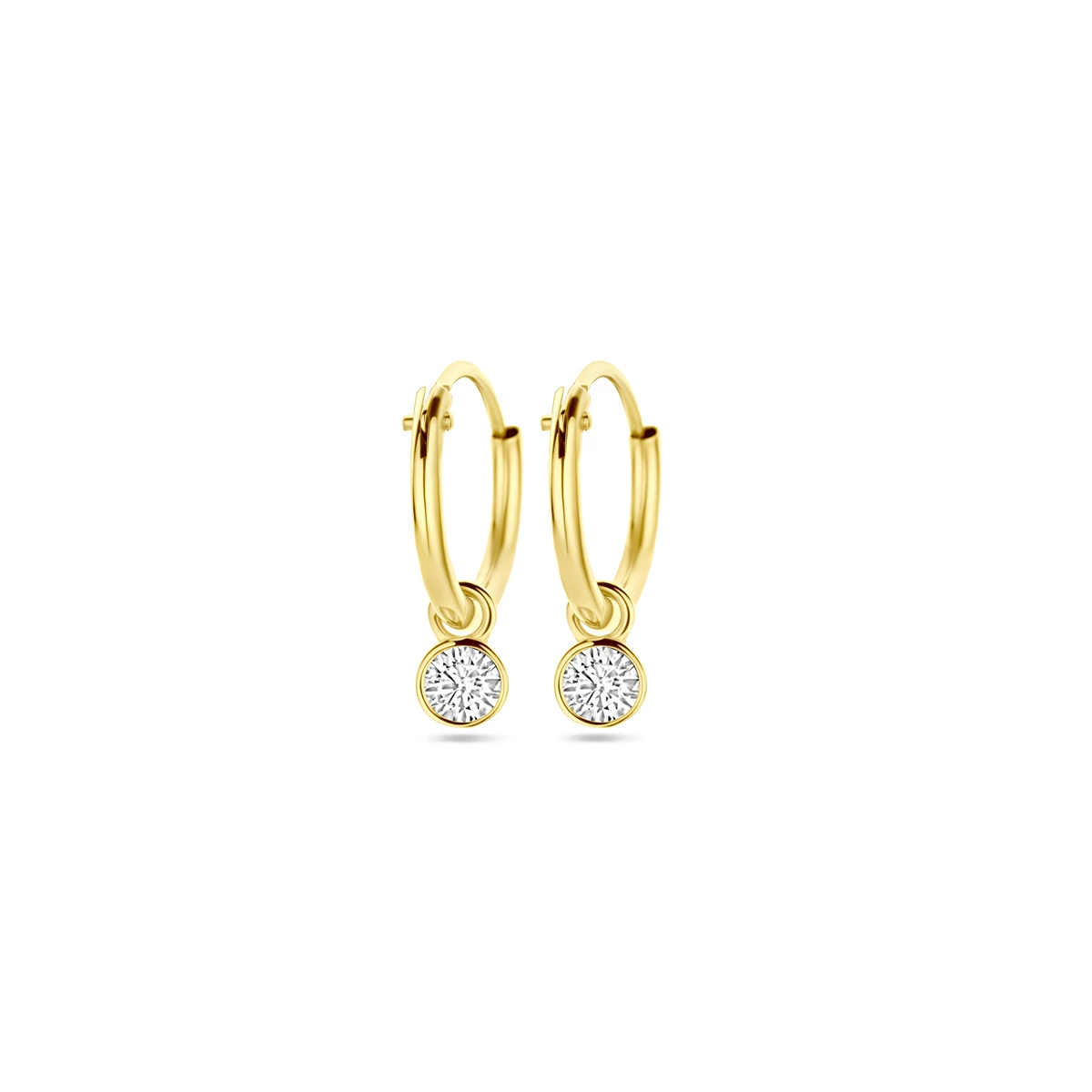 oorringen met hangers zirkonia 14K geelgoud