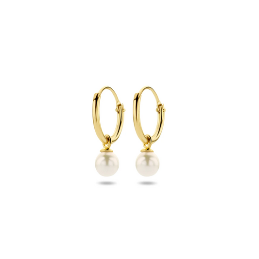 oorringen met hangers zoetwaterparel 14K geelgoud