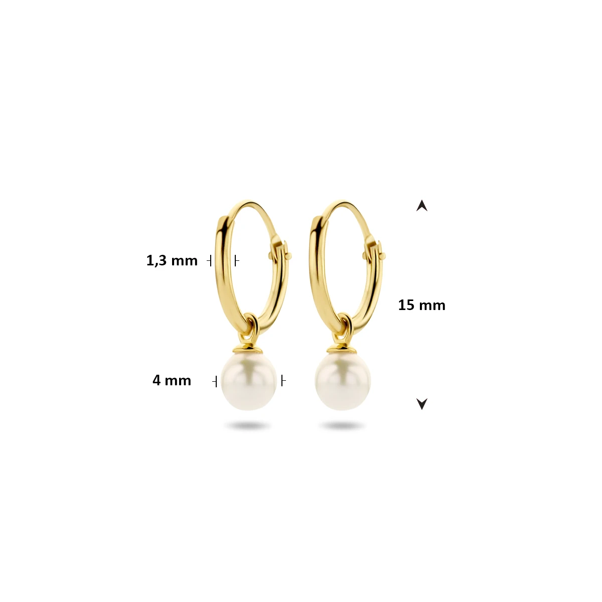 klapoorringen met hangers zoetwaterparel 15 mm 14K geelgoud