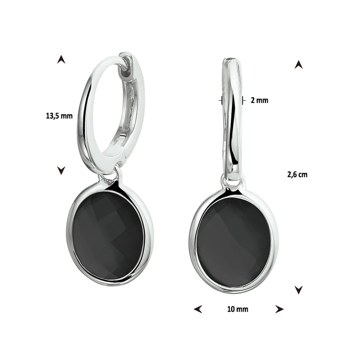 oorringen onyx 26 mm zilver gerhodineerd