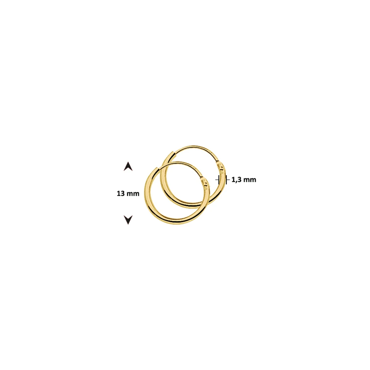 oorringen ronde buis 1,3 mm zilver verguld (geel)