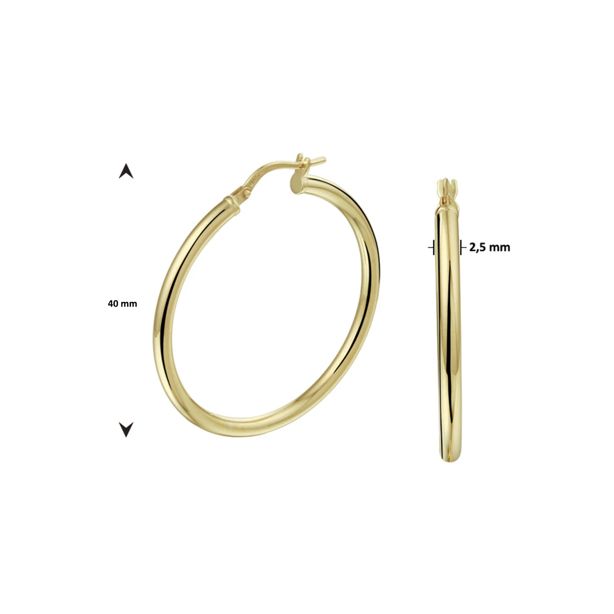 oorringen ronde buis 2.5 mm silgold (geel met zilverkern)