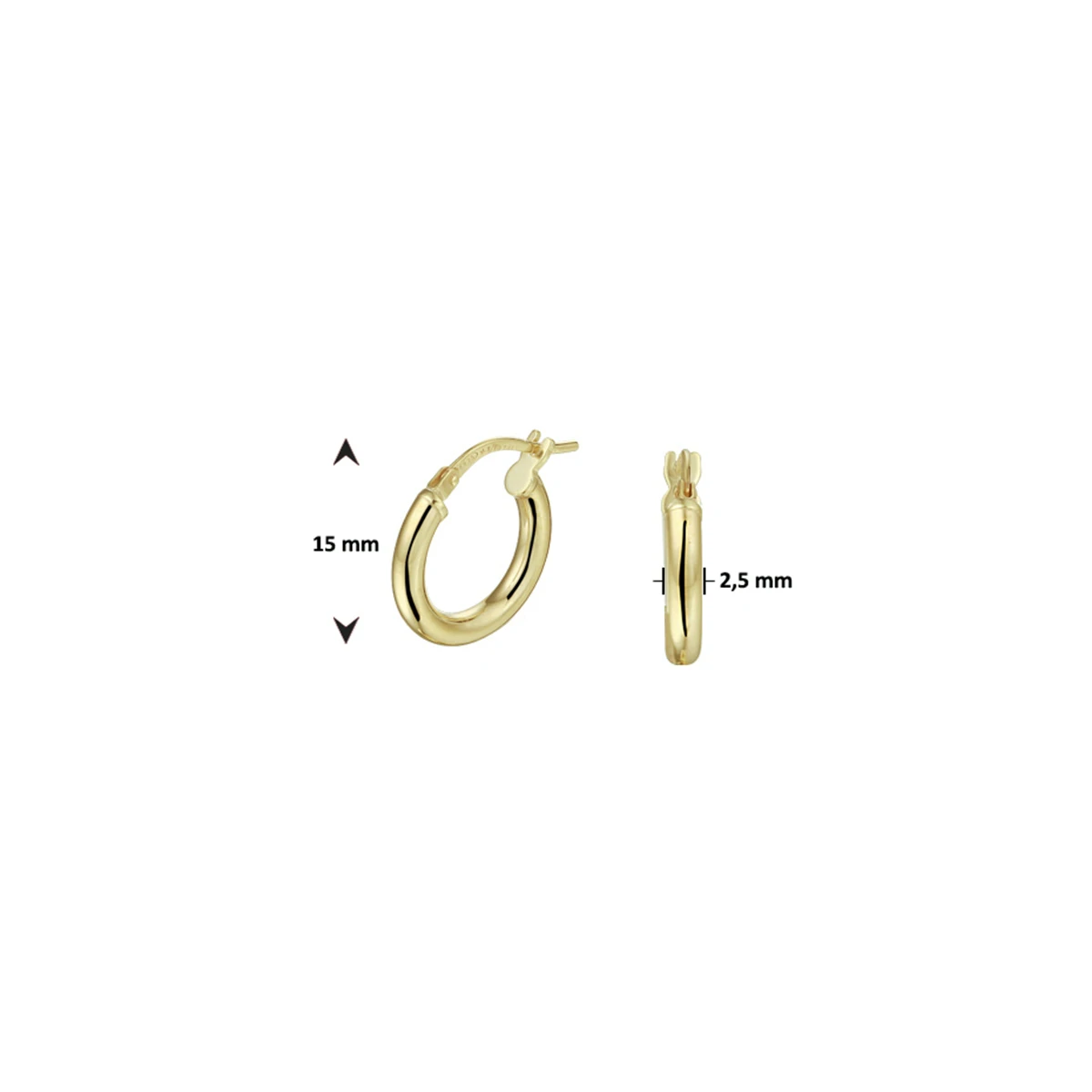 oorringen ronde buis 2.5 mm silgold (geel met zilverkern)