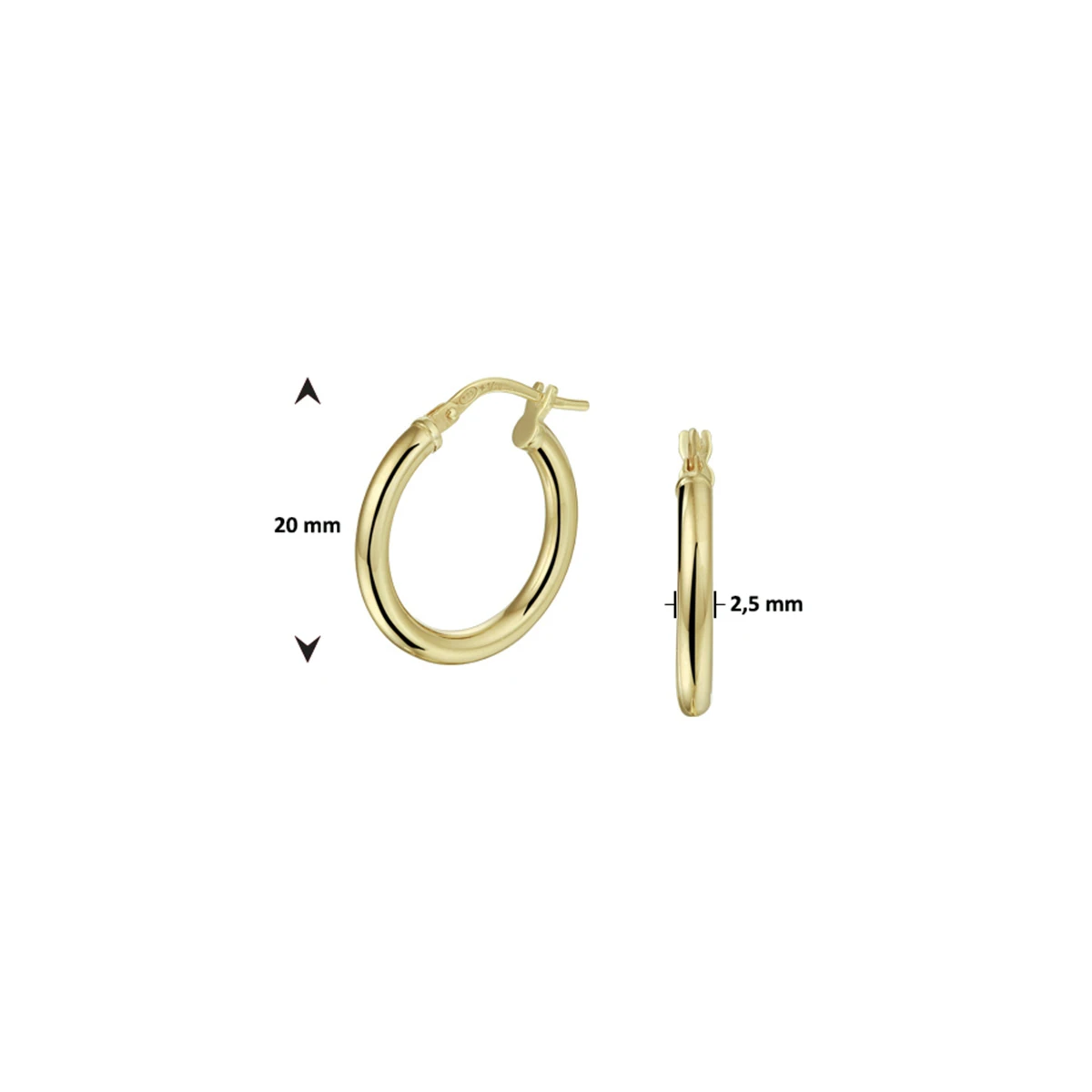 oorringen ronde buis 2.5 mm silgold (geel met zilverkern)