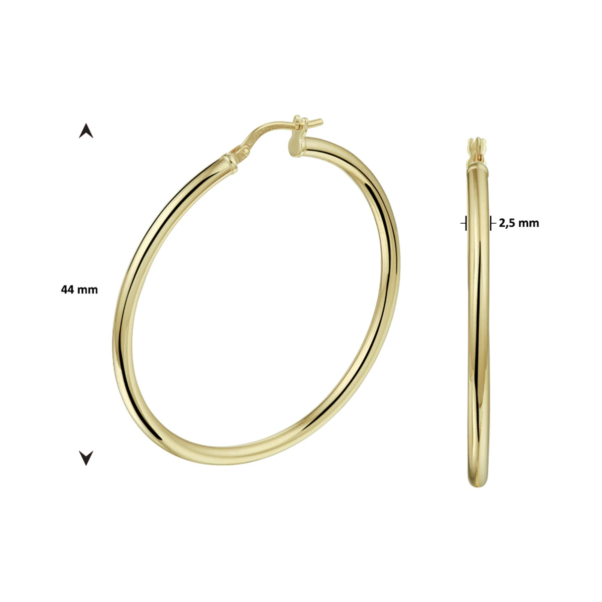 oorringen ronde buis 2.5 mm silgold (geel met zilverkern)