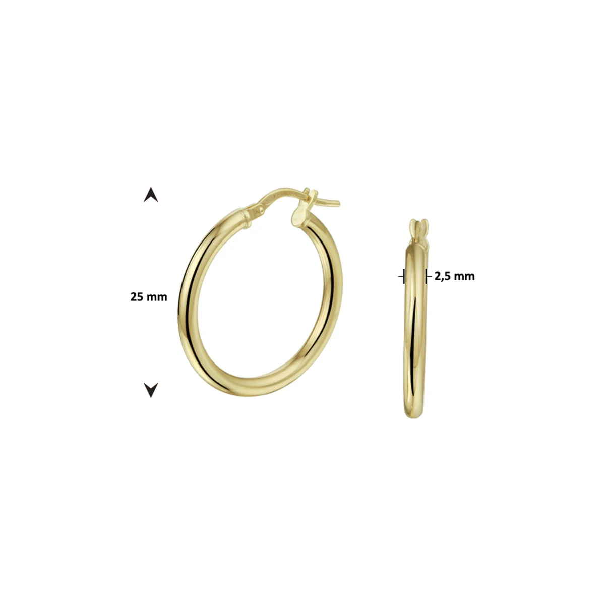oorringen ronde buis 2.5 mm silgold (geel met zilverkern)