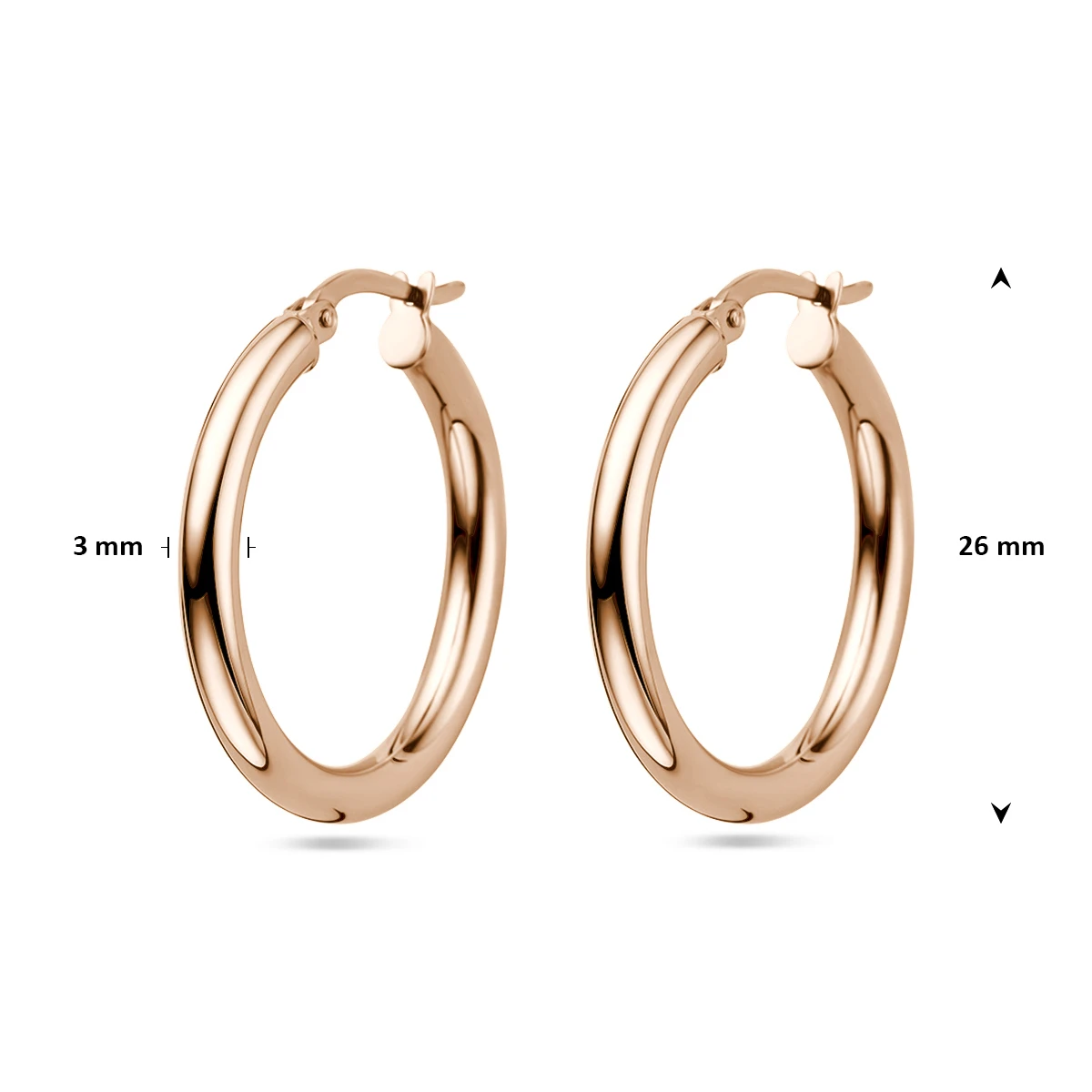 oorringen ronde buis 26 mm 14K roségoud