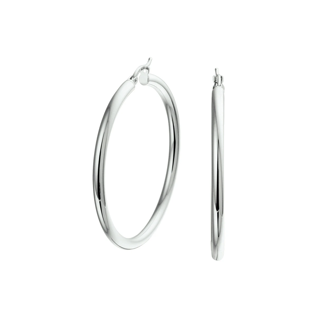 oorringen ronde buis 3,0 mm 14K witgoud