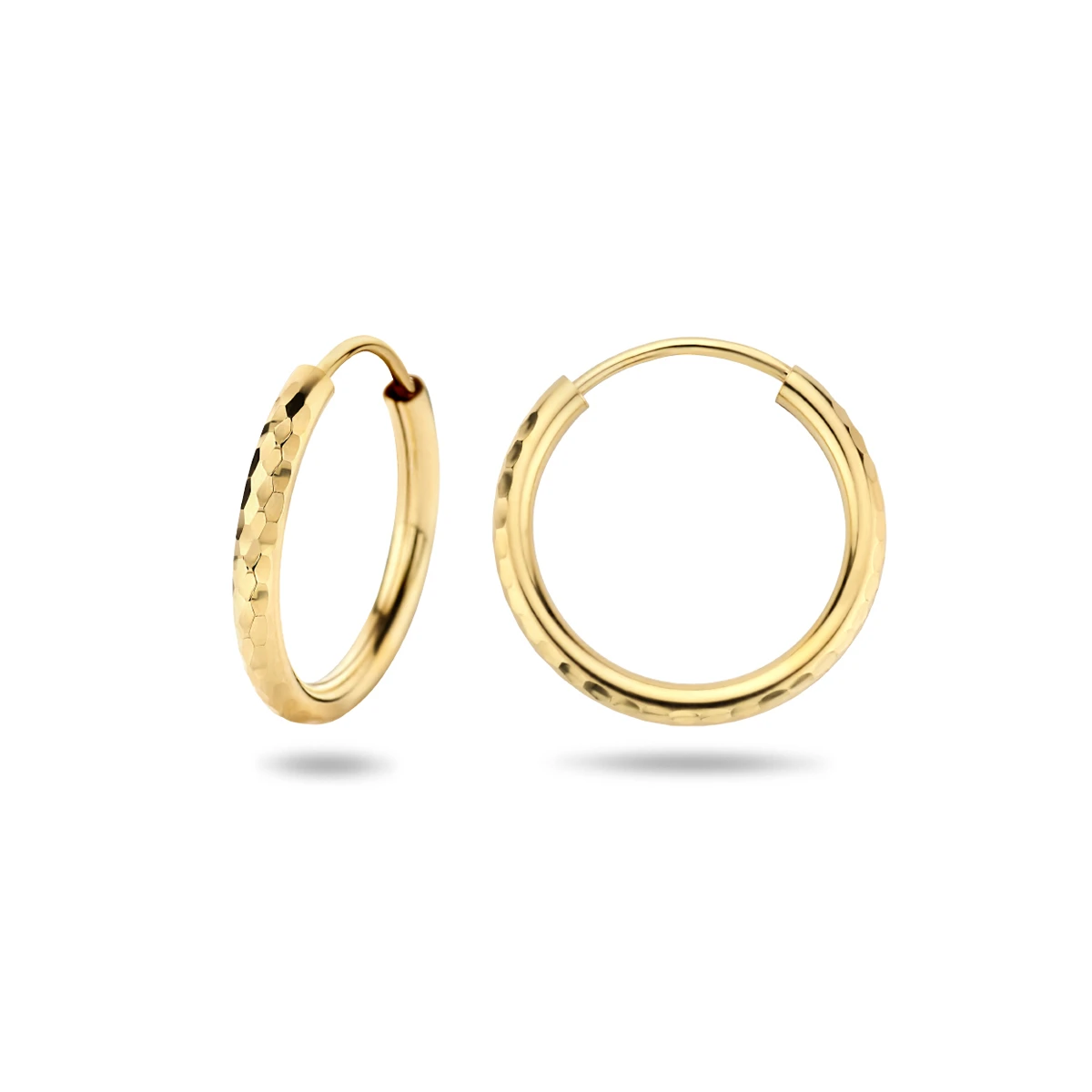 oorringen ronde buis gediamanteerd 16 mm 14K geelgoud