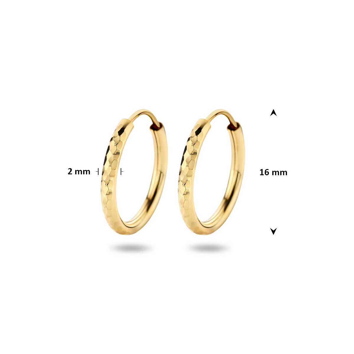 oorringen ronde buis gediamanteerd 16 mm 14K geelgoud