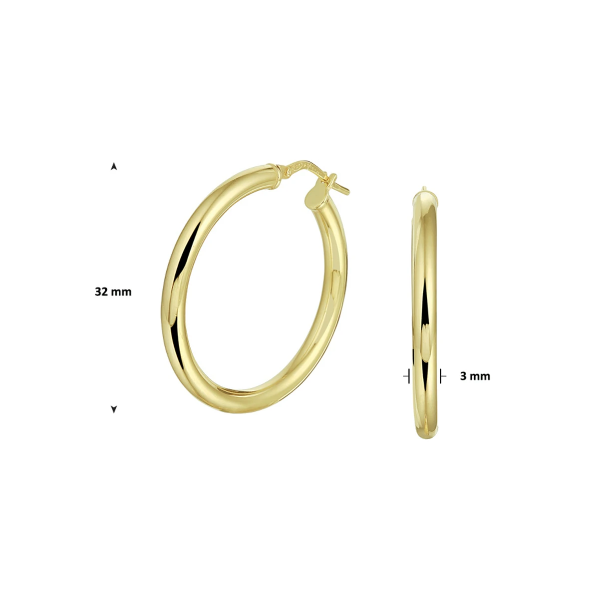 oorringen ronde buis silgold (geel met zilverkern)