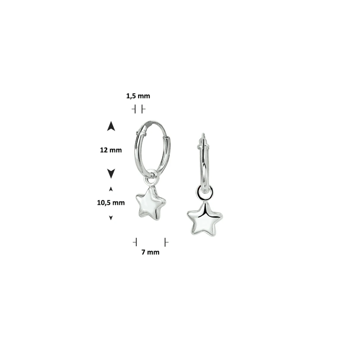 oorringen ster zilver gerhodineerd