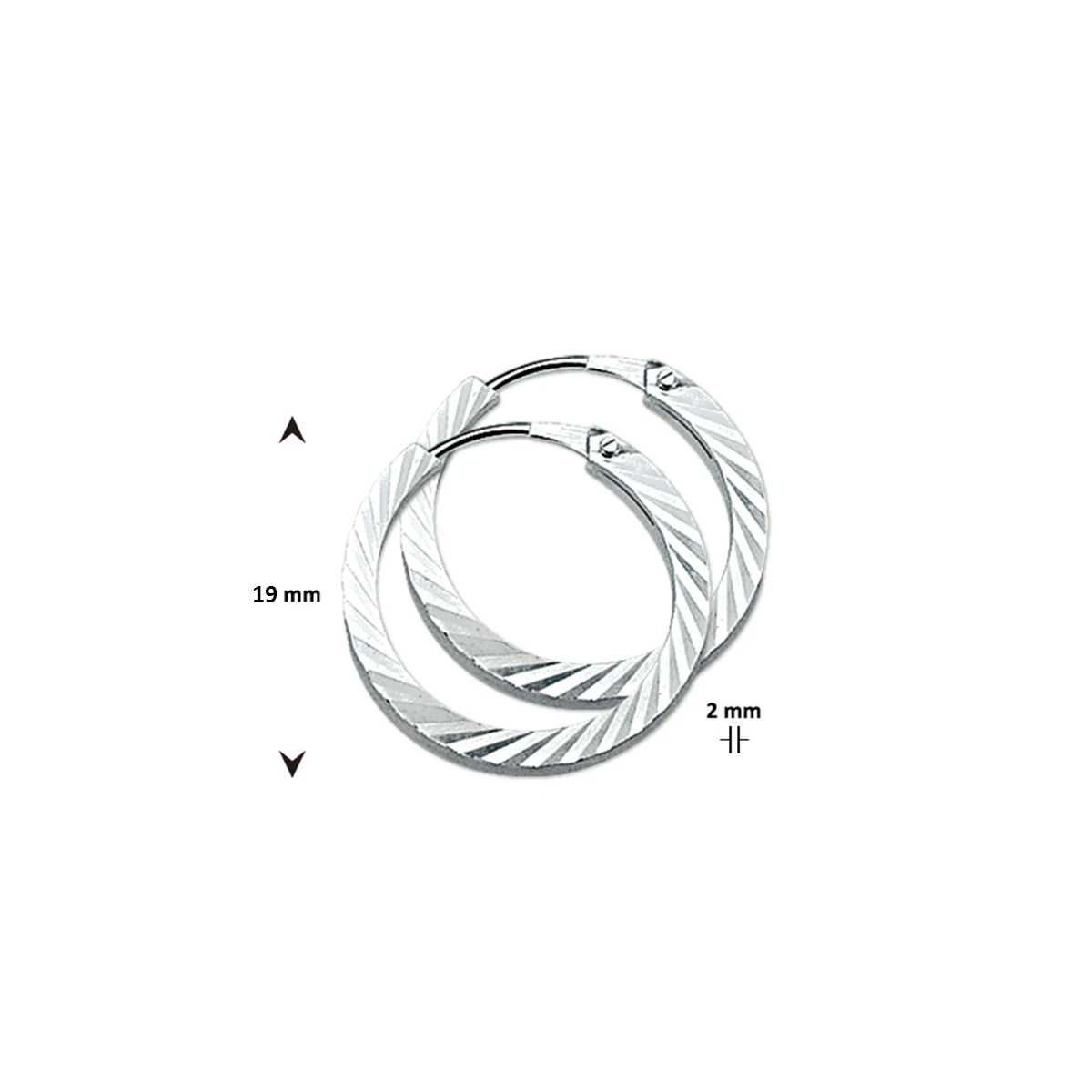 oorringen vierkante buis 2,0 mm gediamanteerd zilver gerhodineerd