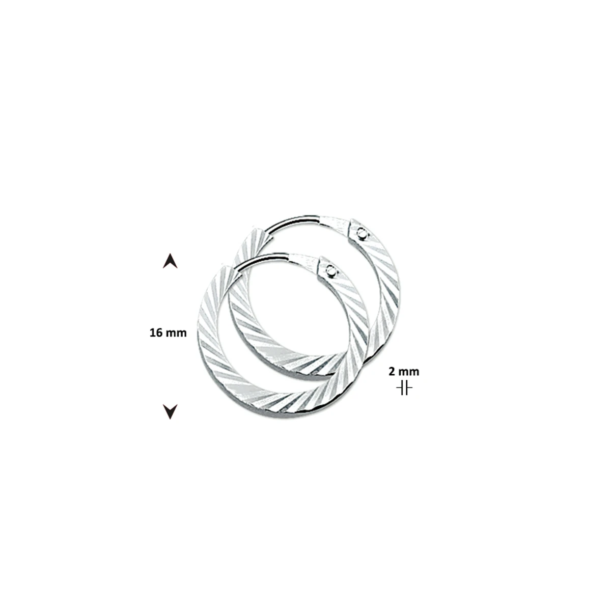 oorringen vierkante buis 2,0 mm gediamanteerd zilver gerhodineerd