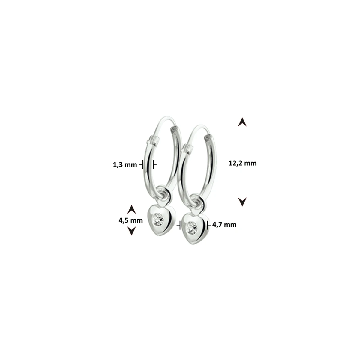 oorringhangers hart strass zilver wit
