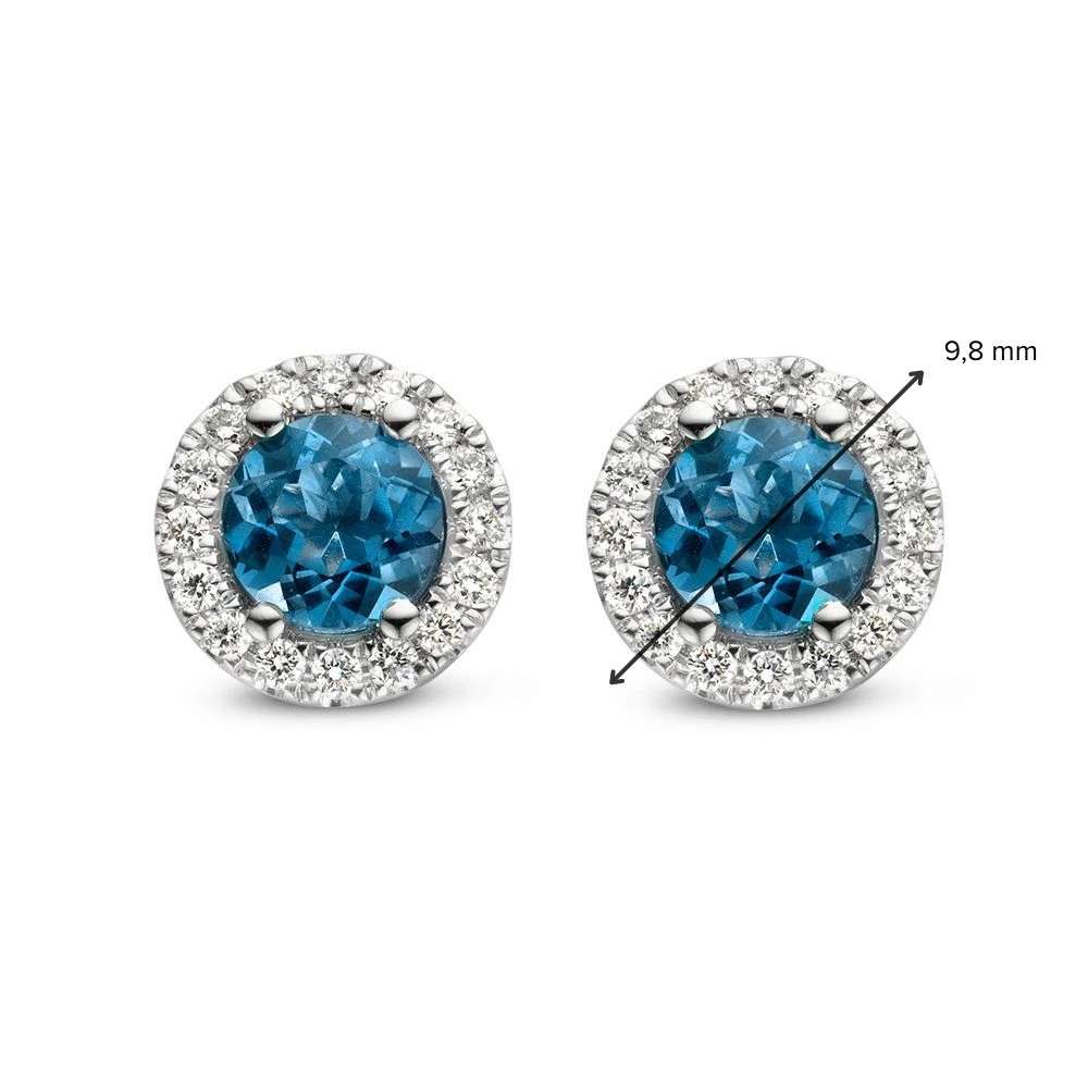 Oorstekers witgoud briljant+london blue topaz