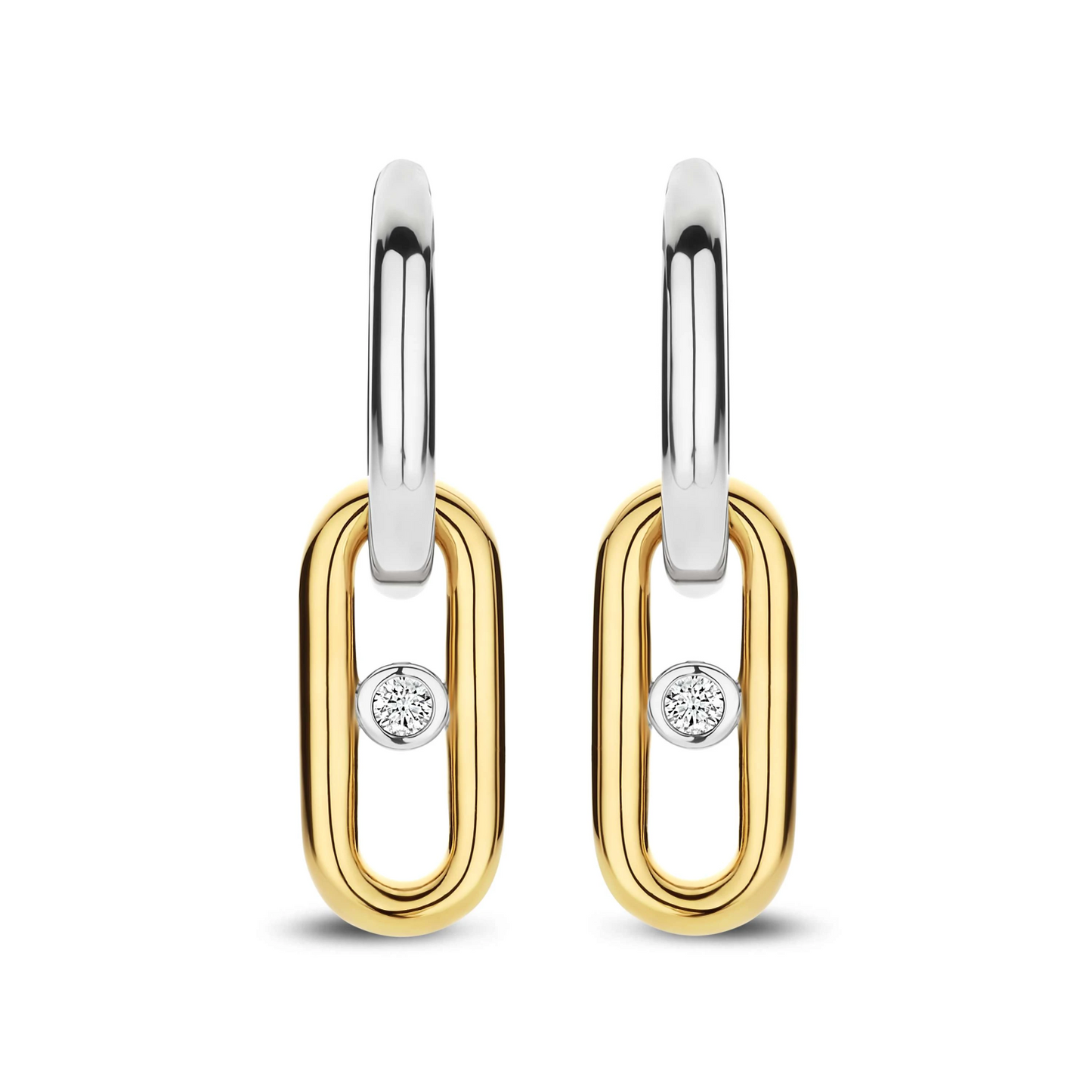 Open Schakel Hoops met Ronde Zirkonia