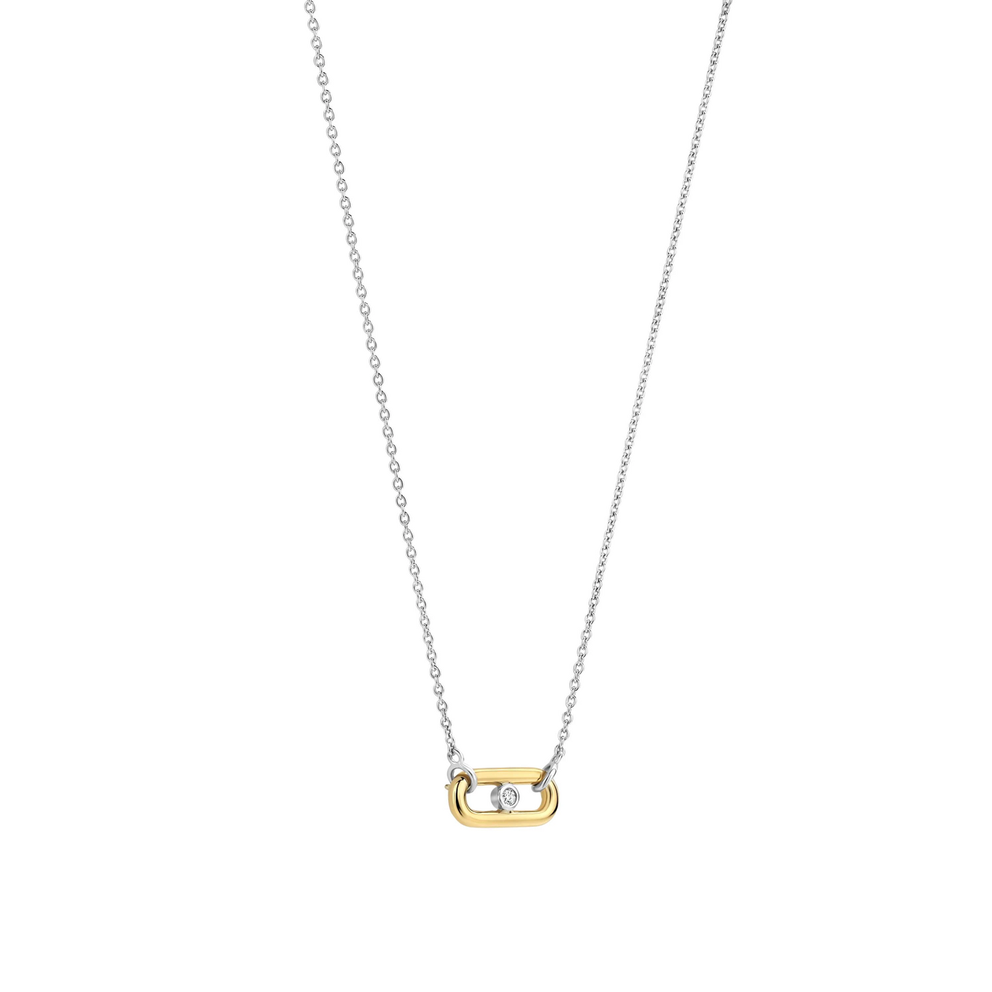 Open Schakel Ketting met Ronde Zirkonia