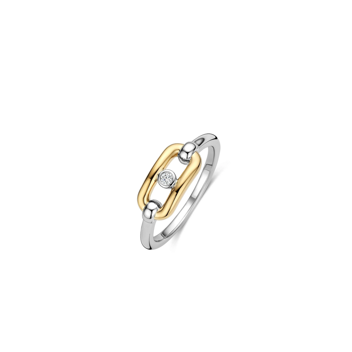 Open Schakel Ring met Ronde Zirkonia