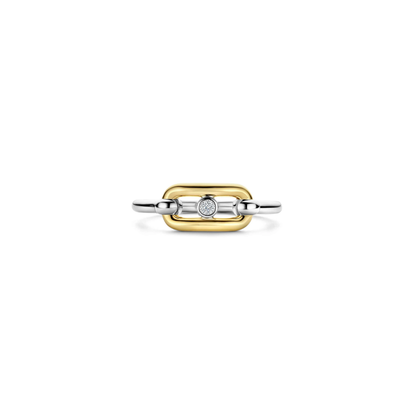 Open Schakel Ring met Ronde Zirkonia