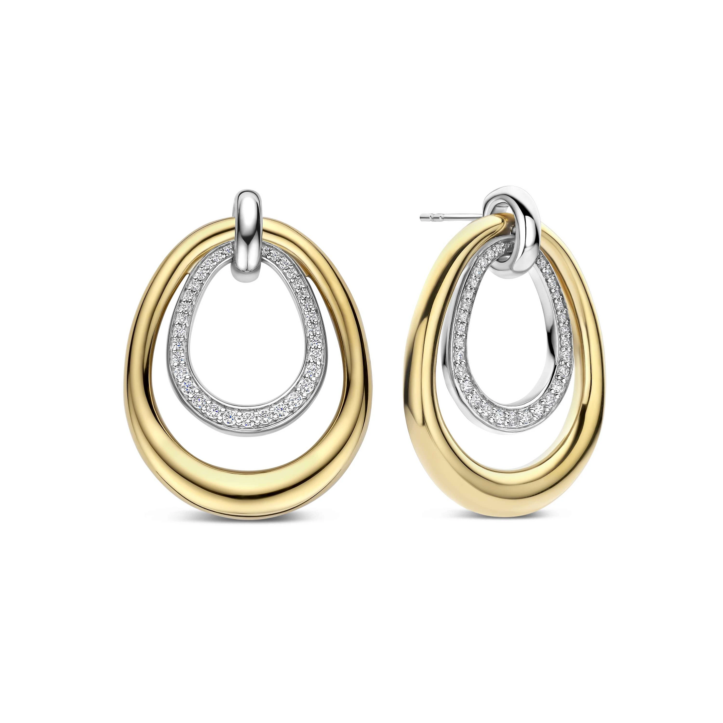 Organic Double Drop Zirkonia Oorbellen
