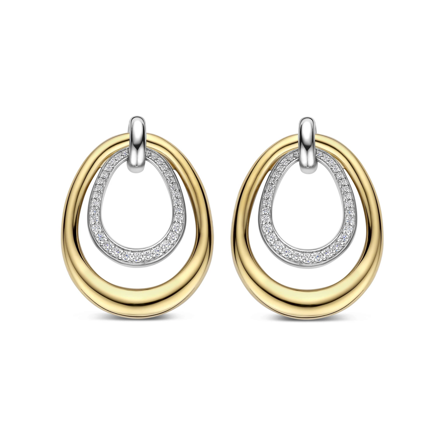 Organic Double Drop Zirkonia Oorbellen
