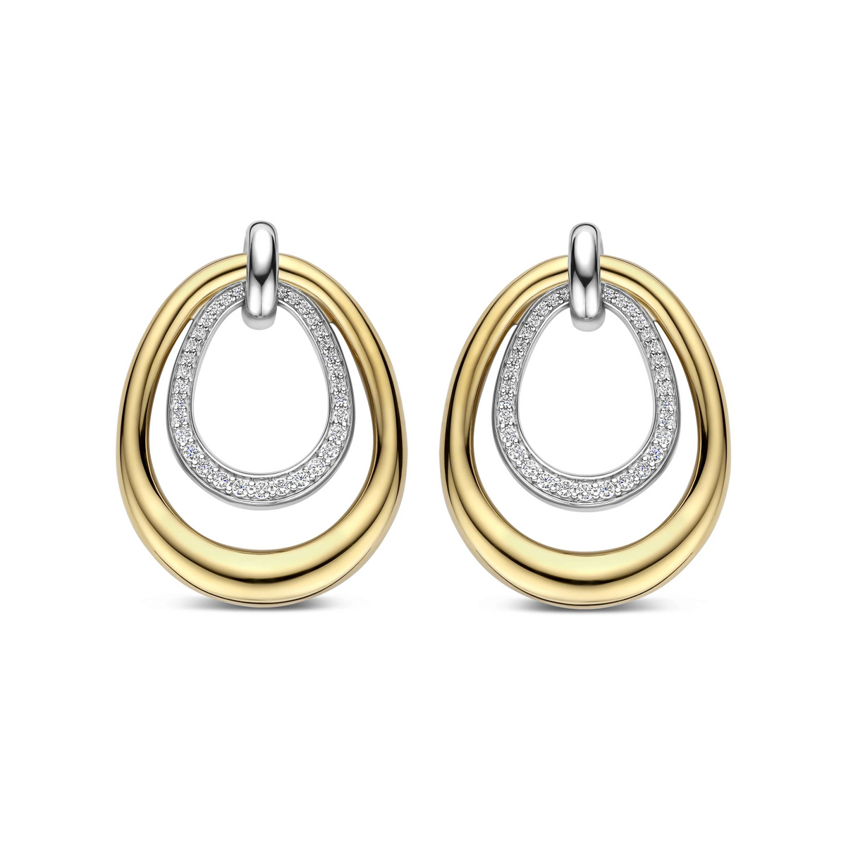 Organic Double Drop Zirkonia Oorbellen