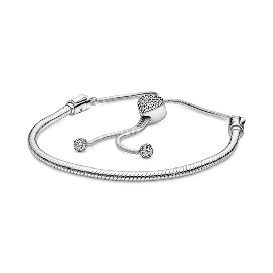 Pandora Moments Pavé Hart Sluiting Slangenschakel Schuifarmband