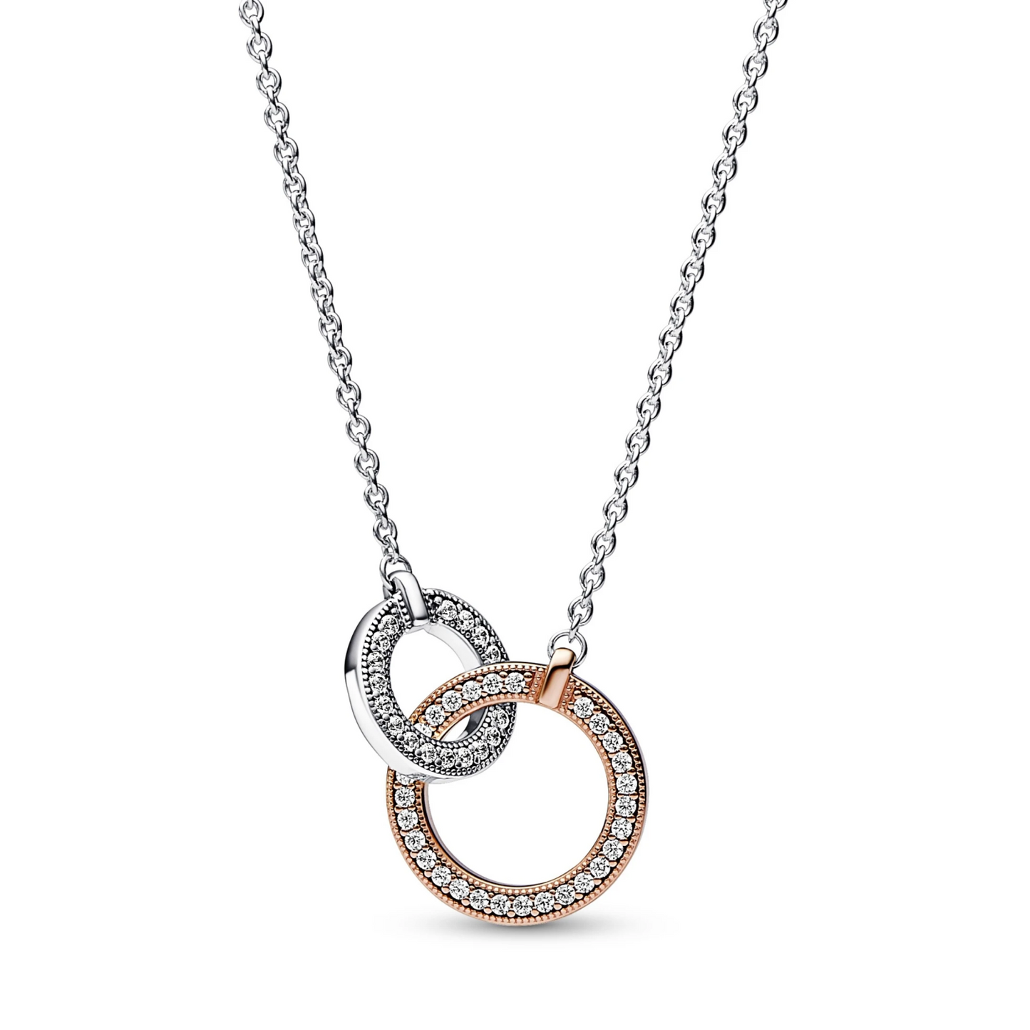 Pandora Signature tweekleurige ketting verstrengelde cirkels